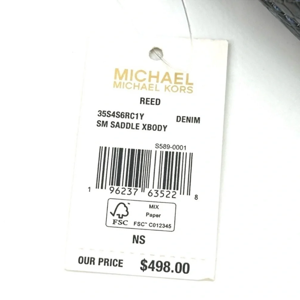 Michael Kors Small Reed Leather Saddle Crossbody Bag Snakeskin Denim - Picture 11 of 11